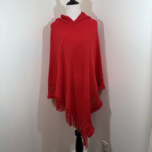 Red Cape Coat Fringe Poncho Oblique Shawl Scarf Little Red Riding Hood - Picture 1 of 11